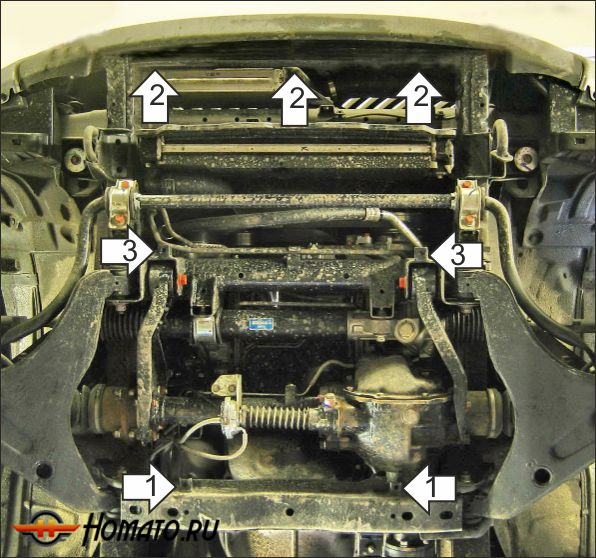 Защита картера Mitsubishi L 200 2014-2015 | двигатель + радиатор + передний дифференциал, 2 мм, сталь | MOTODOR | 71302