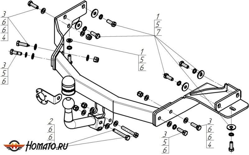 Фаркоп Hyundai Santa Fé IV 2021-2023 | шар A - оцинкованный, нагрузка 100/2000 | MOTODOR | 91008-A