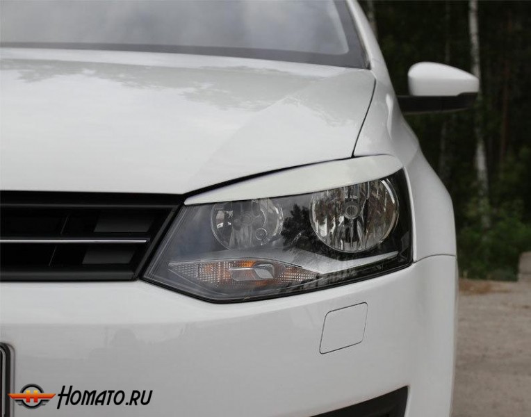 Накладки на передние фары (реснички) для Volkswagen Polo V 2009+ | глянец (под покраску)
