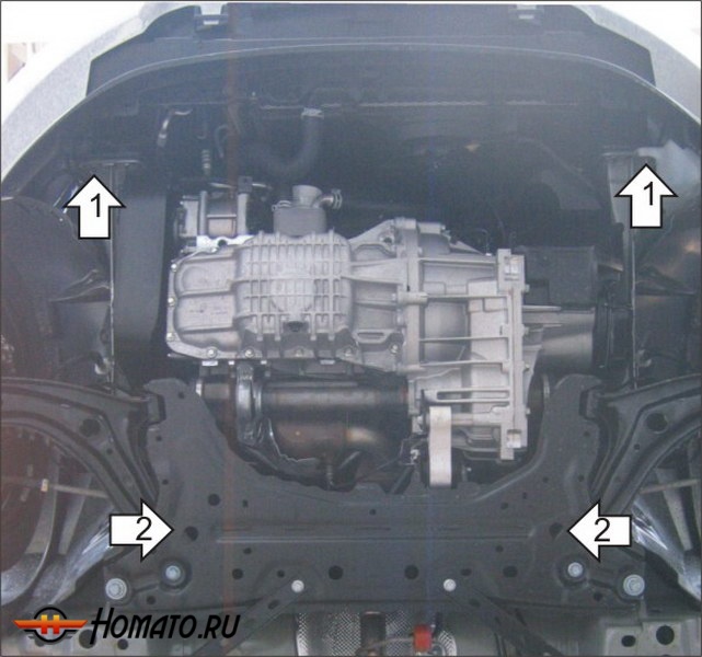 Защита картера Ford Fiesta 2015-2019 | двигатель + КПП, 2 мм, сталь | MOTODOR | 70704