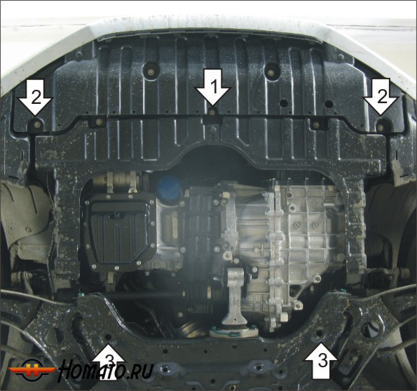 Защита картера Hyundai i30 2011-2015 | двигатель + КПП, 2 мм, сталь | MOTODOR | 00936