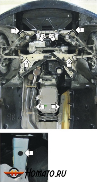 Защита картера BMW 3 (e90) 2008-2011 | двигатель + КПП + пневмогидроусилитель + рулевые тяги, 2 мм, сталь | MOTODOR | 00224