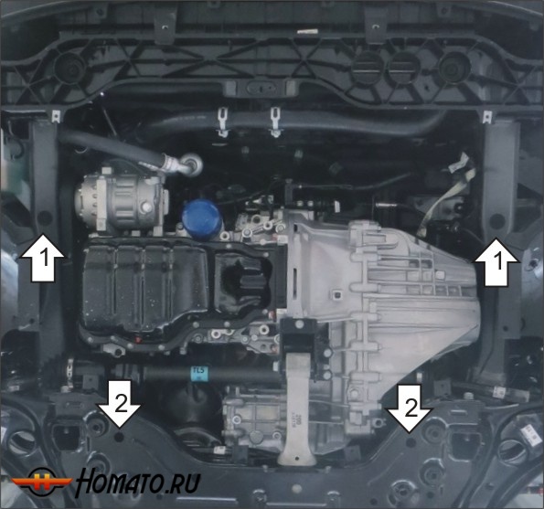 Защита картера Hyundai Tucson 2018-2021 | двигатель + КПП, 2 мм, сталь | MOTODOR | 71011