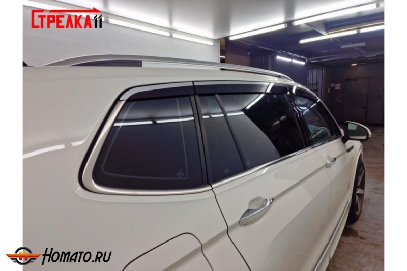 Дефлекторы Volkswagen Tiguan L 2017+/2020+ (Китай) | с хром молдингом, из 6 частей, премиум, плоские, 2D