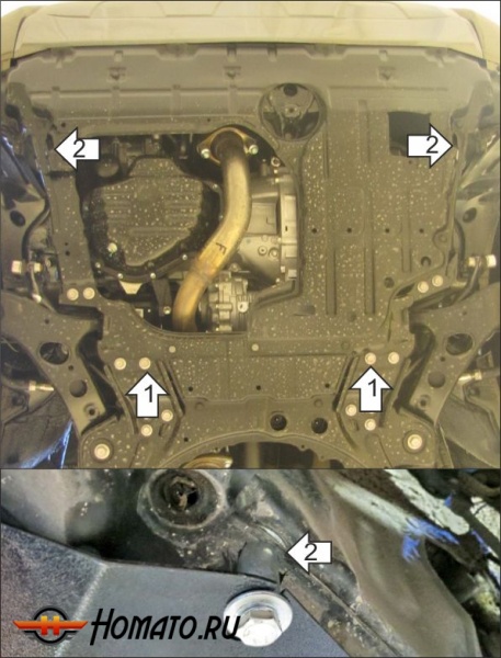 Защита картера Toyota RAV 4 2010-2013 | двигатель + КПП, 2 мм, сталь | MOTODOR | 72510