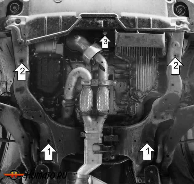 Защита картера Nissan Murano 2003-2007 | двигатель + КПП, 2 мм, сталь | MOTODOR | 01455