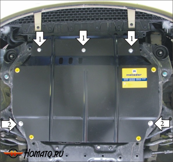 Защита картера KIA Rio 2009-2011 | двигатель + КПП, 2 мм, сталь | MOTODOR | 00930