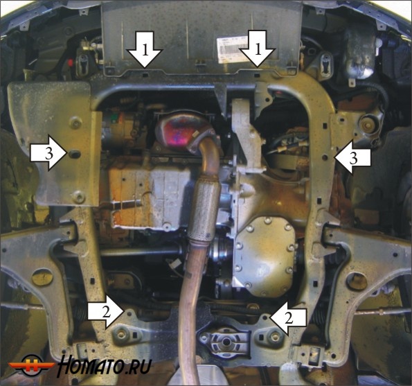 Защита картера Chevrolet Viva 2003-2008 | двигатель + КПП, 2 мм, сталь | MOTODOR | 01521