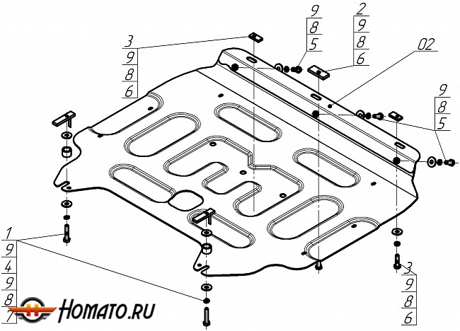 Защита картера Honda Freed 2 2016-2024 | двигатель + КПП, 2 мм, сталь | MOTODOR | 70819