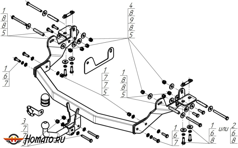 Фаркоп Hyundai H-1/ Starex/ Grand Starex 2008-2022 | шар A - оцинкованный, нагрузка 100/1500 | MOTODOR | 90912-A
