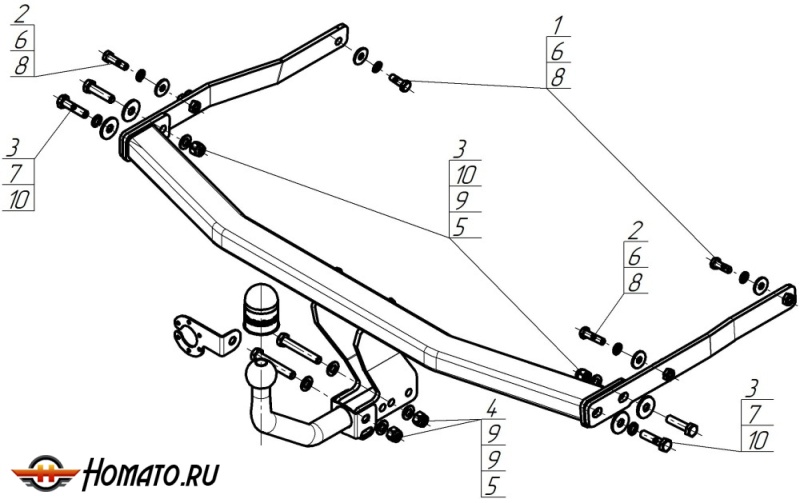 Фаркоп Renault Scénic II 2006-2009 | шар A - оцинкованный, нагрузка 50/1200 | MOTODOR | 91708-A