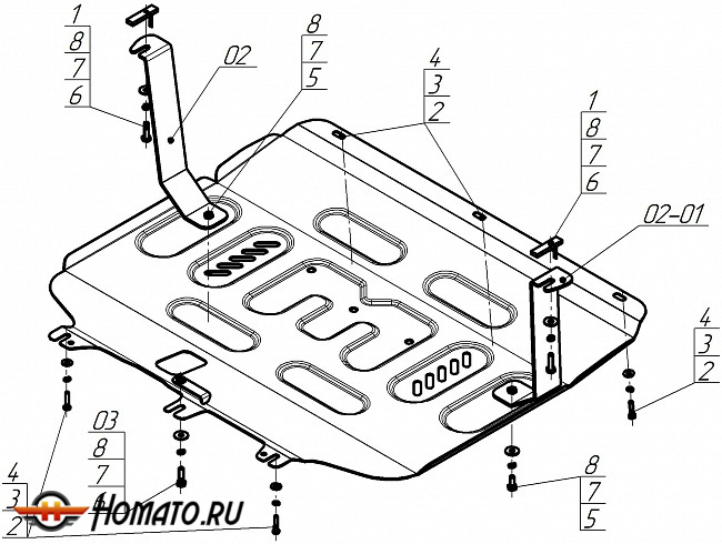 Защита картера FAW Bestune T90 2023+ | двигатель + КПП, 2 мм, сталь | MOTODOR | 73909