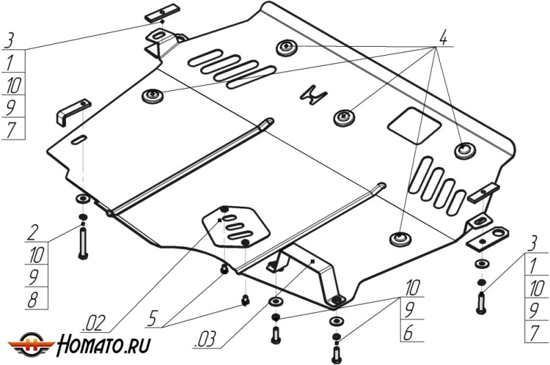 Защита картера Honda Accord VIII 2008-2012 | двигатель + КПП, 2 мм, сталь | MOTODOR | 00820