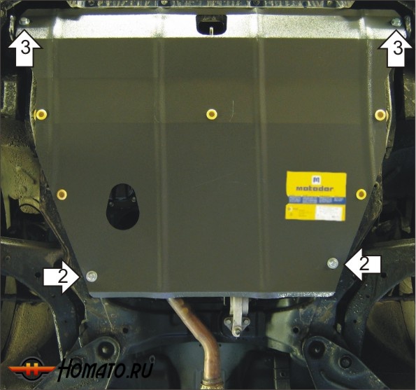 Защита картера KIA Cerato 2007-2009 | двигатель + КПП, 2 мм, сталь | MOTODOR | 01022