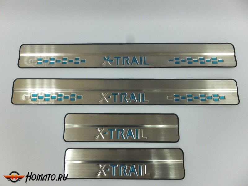 Накладки на дверные пороги для Nissan X-Trail (T32) 2014+/2019+ | нержавейка : вариант 2