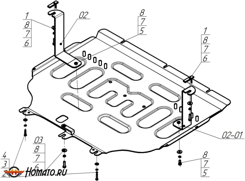 Защита картера FAW Bestune T55 2023- | двигатель + КПП, 2 мм, сталь | MOTODOR | 73904