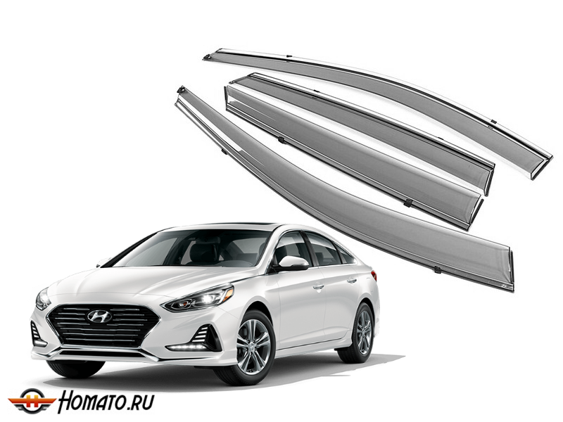 Премиум дефлекторы окон для Hyundai Sonata LF 2016-2019 | с молдингом из нержавейки