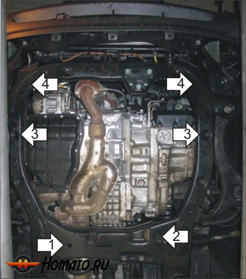 Защита картера Hyundai ix55 2008-2011 | двигатель + КПП, 2 мм, сталь | MOTODOR | 00928