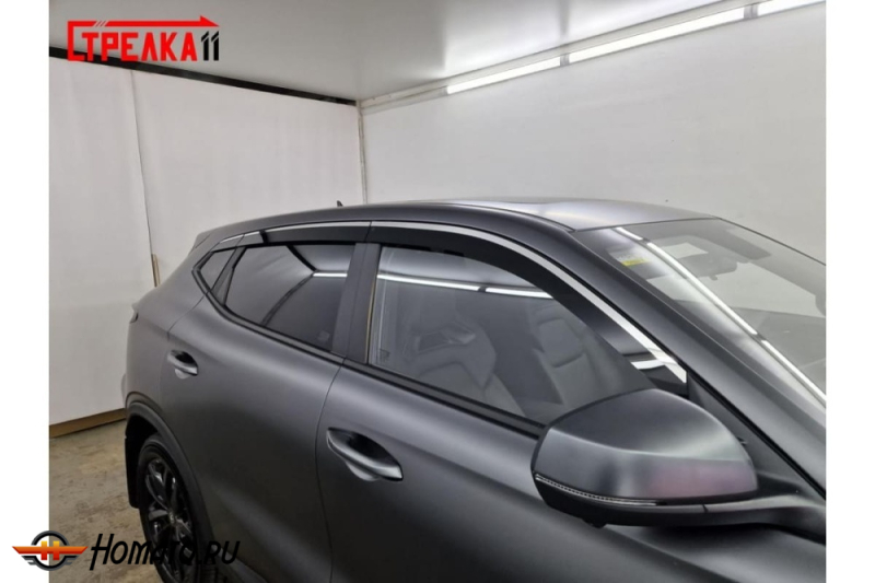 Дефлекторы Changan CS35 MAX 2025+ | с хром молдингом, из 6 частей, премиум, плоские, 2D