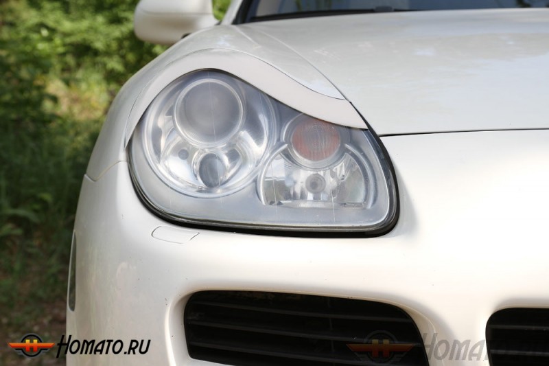 Накладки на передние фары (реснички) для Porsche Cayenne 2002-2010 | глянец (под покраску)