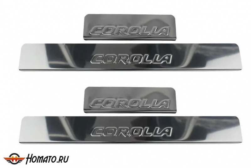 Накладки на пороги Toyota Corolla 2007-2013 нержавейка с логотипом