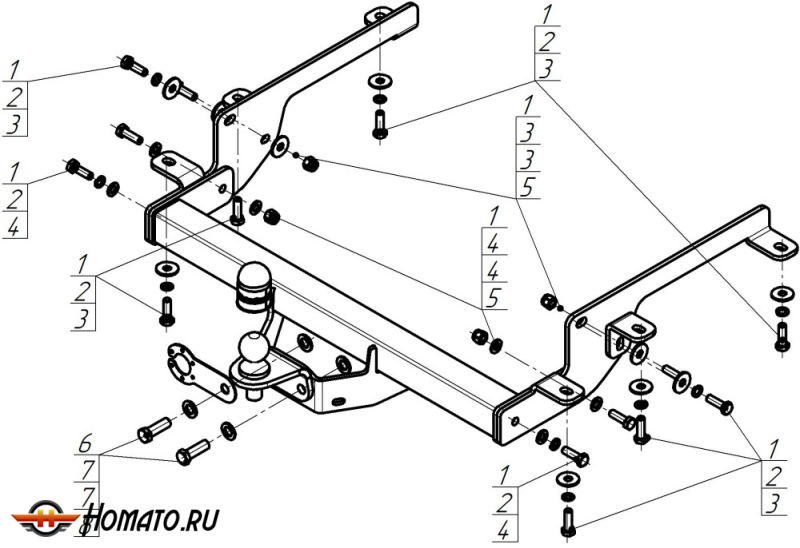Фаркоп Renault Master 2010-2014 | шар FE - оцинкованный, нагрузка 100/3000 | MOTODOR | 91716-FE