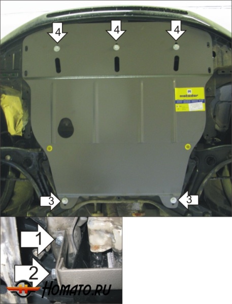 Защита картера Mitsubishi Colt 2004-2008 | двигатель + КПП, 2 мм, сталь | MOTODOR | 01312
