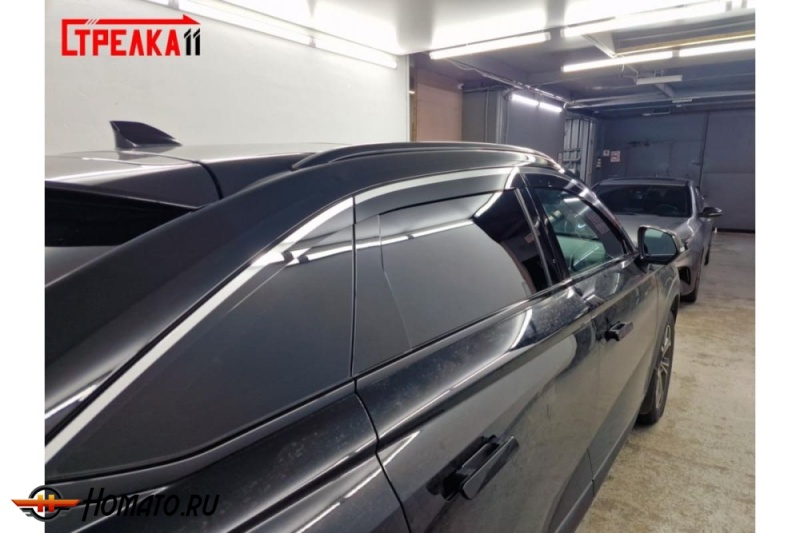 Дефлекторы Хавал Ф7Х 2 2025+ | с хром молдингом, из 6 частей, премиум, плоские, 2D