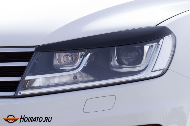 Накладки на передние фары (реснички) Volkswagen Touareg 2014+ | глянец (под покраску)