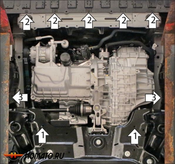 Защита картера Changan UNI-V 2021- | двигатель + КПП, 2 мм, сталь | MOTODOR | 77208