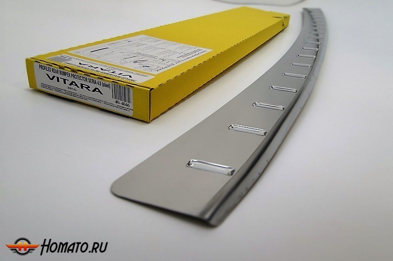 Накладка на задний бампер для Suzuki Vitara 2015+ | силиконовые вставки + нержавейка, с загибом