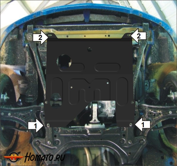 Защита картера Chevrolet Aveo 2008-2011 | двигатель + КПП, 2 мм, сталь | MOTODOR | 73024