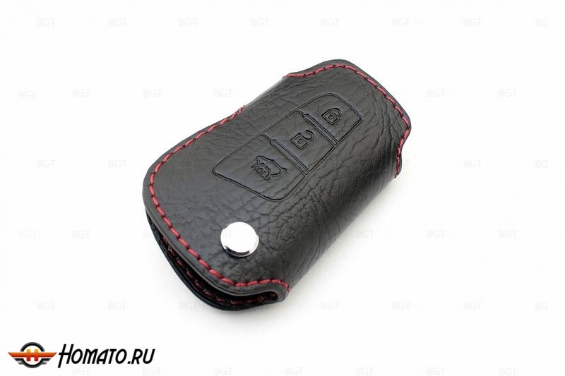 Чехол для ключа Hyundai «Брелок», Кожаный, Цвет нити: Красный вар.1