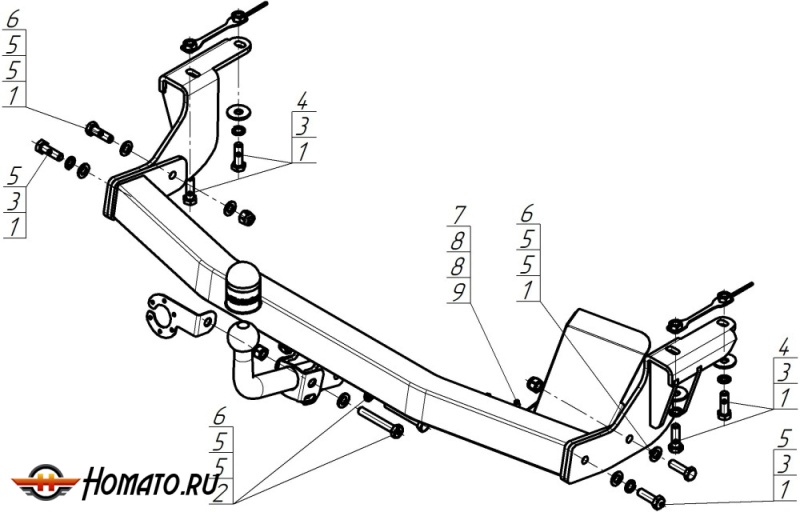 Фаркоп Changan Cs95 2023- | шар A - оцинкованный, нагрузка 75/1500 | MOTODOR | 97207-A