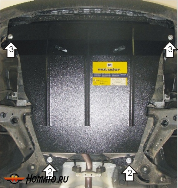 Защита картера KIA Picanto 2004-2011 | двигатель + КПП, 2 мм, сталь | MOTODOR | 71006