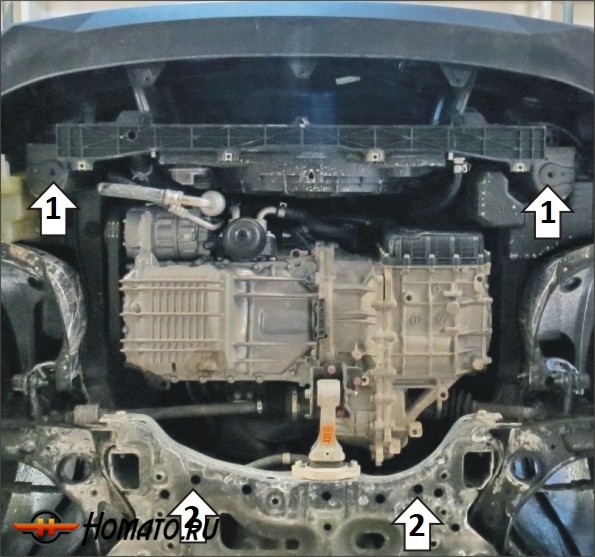 Защита картера Hyundai Elantra 2021-2023 | двигатель + КПП, 2 мм, сталь | MOTODOR | 70915