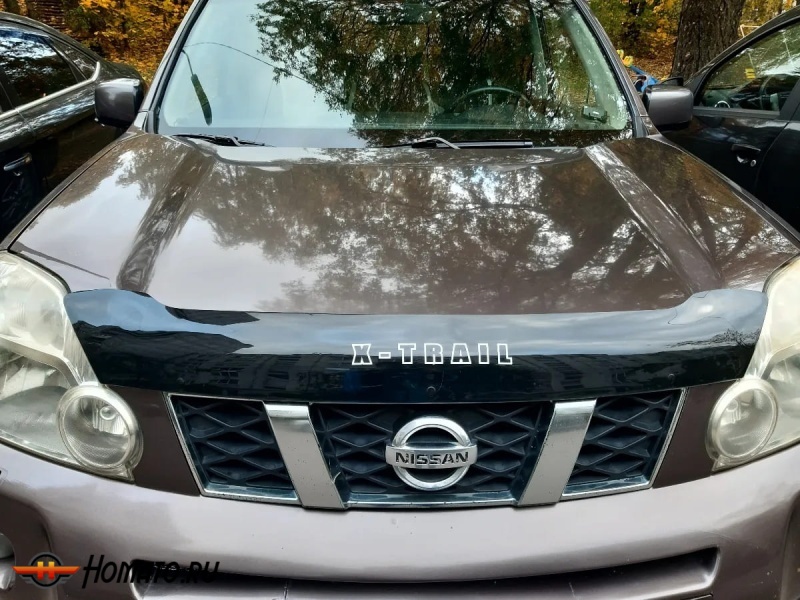 Дефлектор капота мухобойка NISSAN X-TRAIL 2 (2007-2014) широкий до фар