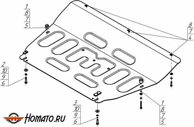 Защита картера Tenet T8 | двигатель + КПП, 2 мм, сталь | MOTODOR | 79017