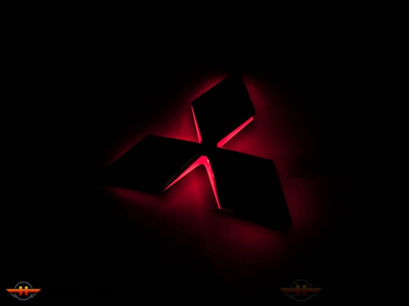 Эмблема со светодиодной подсветкой Mitsubishi красного цвета (87x60)