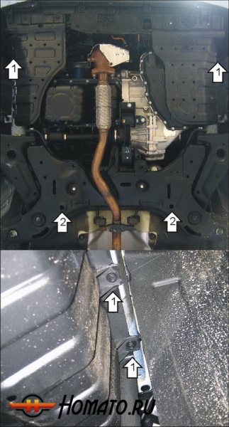 Защита картера KIA Picanto 2004-2011 | двигатель + КПП, 2 мм, сталь | MOTODOR | 71006