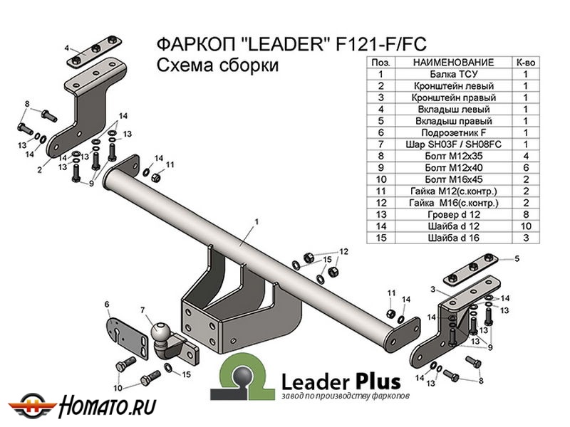 Фаркоп FORD RANGER 3 (Limited, Wildtrak) 2011- | шар F - кованый | Лидер Плюс | F121-F