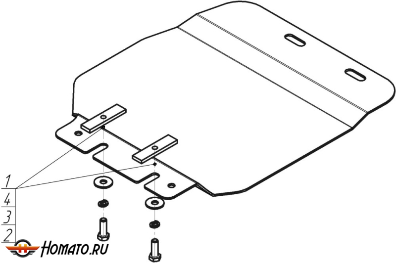 Защита картера Nissan NP300 2008-2014 | раздатка, 3 мм, сталь | MOTODOR | 11404