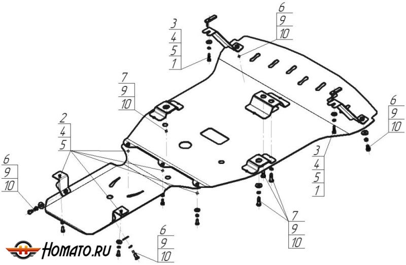 Защита картера BMW 3 (e90) 2008-2011 | двигатель + КПП + пневмогидроусилитель + рулевые тяги, 2 мм, сталь | MOTODOR | 00224