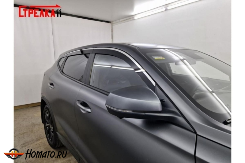 Дефлекторы Changan CS35 MAX 2025+ | с хром молдингом, из 6 частей, премиум, плоские, 2D