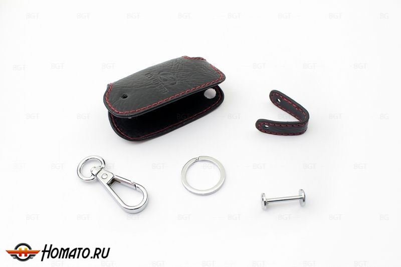 Чехол для ключа Hyundai «Брелок», Кожаный, Цвет нити: Красный