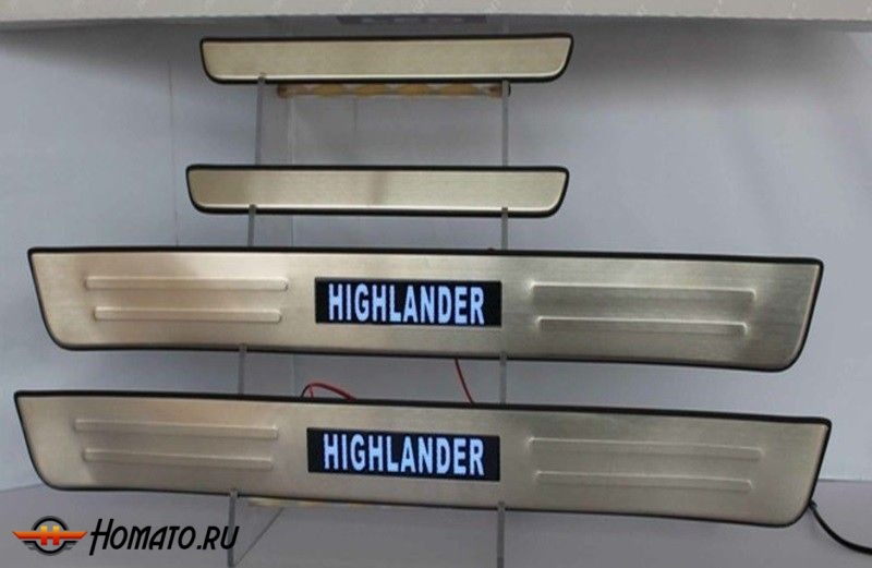 Накладки на дверные пороги с LED подстветкой, нерж. для TOYOTA Highlander