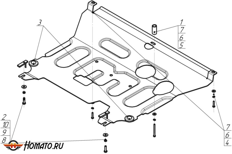 Защита картера KIA Rio 2017-2020 | двигатель + КПП, 2 мм, сталь | MOTODOR | 70912