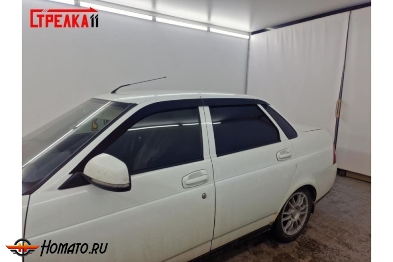 Дефлекторы Lada Priora седан | из 6 частей, премиум, плоские, 2D