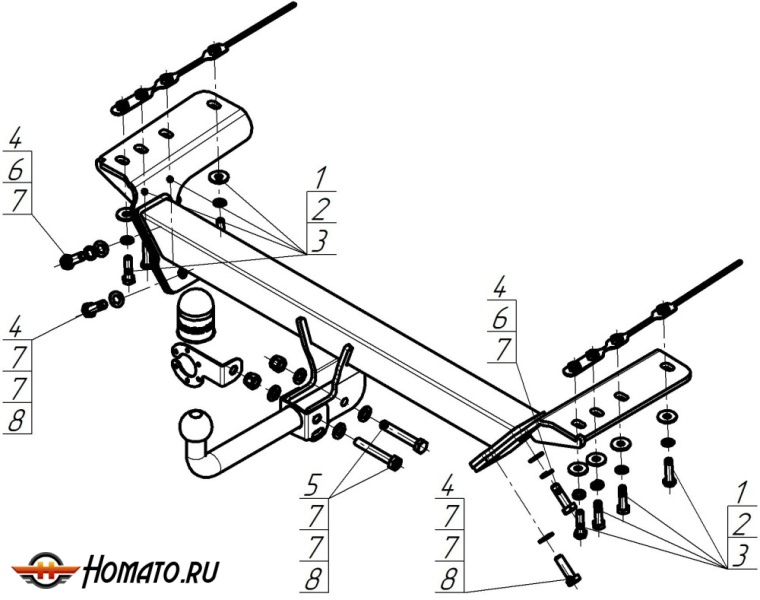 Фаркоп Exeed RX 2023- | шар A - оцинкованный, нагрузка 75/1500 | MOTODOR | 99015-A