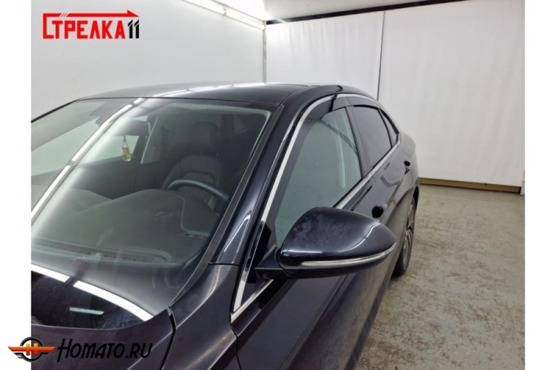 Дефлекторы Фольксваген Джетта 7 2020+ | с хром молдингом, из 6 частей, премиум, плоские, 2D